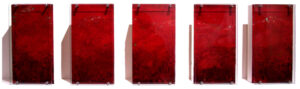 ianessa norris, red, pentaptych, mixed media, each 36,5 × 17,5, 2008