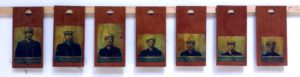 ianessa norris, permutations II, put him in the longboat (I won't do what you tell me), 7pcs., each 30 × 15, collage; print, acrylic, mdf, shellac 2009/14